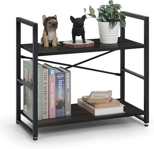 CAPHAUS 2 Tier Small Bookshelf, 24 Inch Width Free Standing Shelf, Bookcase by CAPHAUS