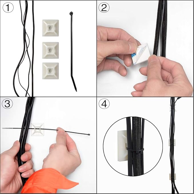 XHF 200 PCS 1/2" Black Self Adhesive Cable Zip Tie Mounts Wire Cable Clips - Image 4