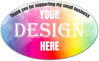 Custom 100-500 Stickers with Logo, Text & Business Logo. Oval, 1.5x1 Inch Labels by LAUKIYE