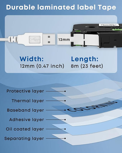COLORWING TZe-231 Replace for Brother P-Touch Label Tape TZ Tape 12mm 0.47 - Image 3