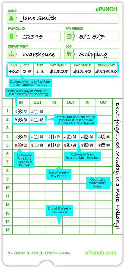 uPunch Time Clock Cards Hn3000, Two Sides, 7.37 X 3.37 - Image 3