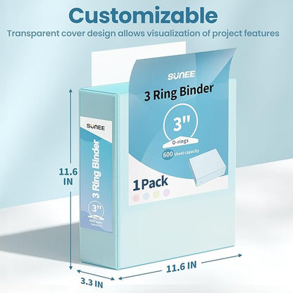 SUNEE 3 Ring Binder 3 Inch 1 Pack, Pastel Blue - Image 7