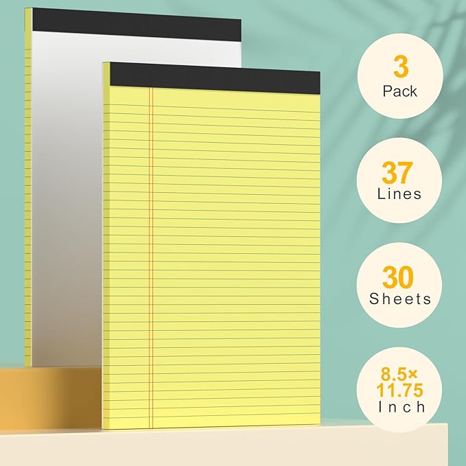 Yellow Legal Pads 8.5×11 Paper Tablets, College Ruled Yellow Writing Pads 3 - Image 2