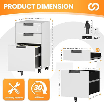 AFAIF 3 Drawer File Cabinet - Image 3