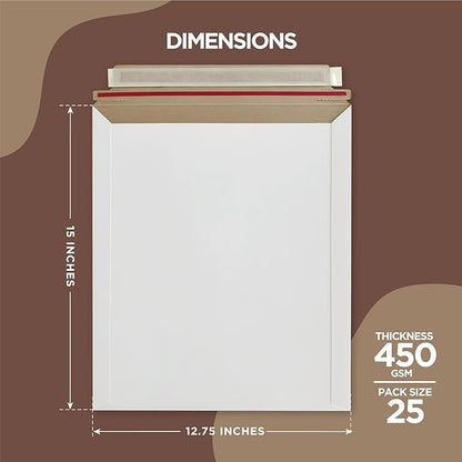 25 Pack 12.75x15 Inches Rigid Mailers – Self Adhesive White Cardboard Mailers – - Image 2