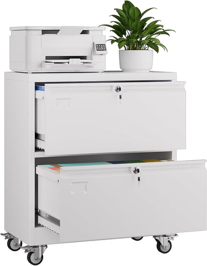 METAN Upgrade 2 Drawers Lateral File Cabinet on Wheels, Steel Office Filing by METAN