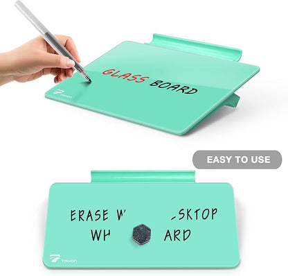 Mint Green Mini Desktop Pure Glass Whiteboard, Small Slope Slick Desk - Image 3
