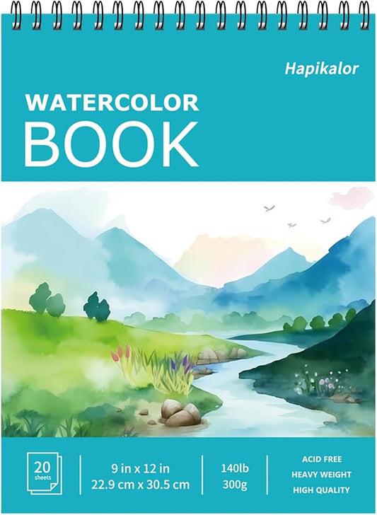 Hapikalor 9"x12" Watercolor Sketchbook, Water Color Paper, 140lb/300gsm by Hapikalor