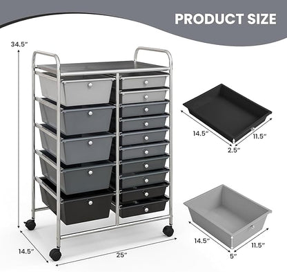 LDAILY 15 Drawer Rolling Storage Cart, Rolling Cart - Image 3