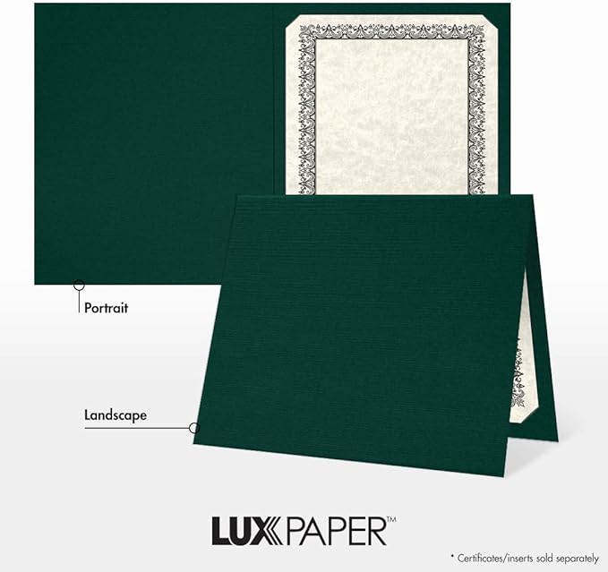LUXPaper 9.5" x 12" Certificate Holders | Green Linen | 100lb. Cover | 100 Qty - Image 5