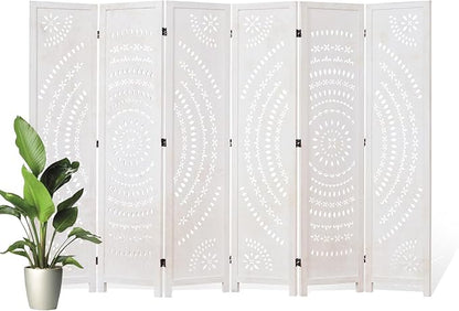66.9Inch Folding Room Divider, 6 Panels Wood Carved Privacy Screens, Free by Svimi