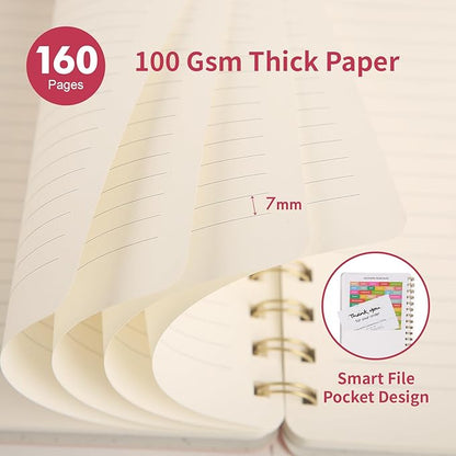 Oneirom Spiral Notebook, PU Leather Cover Business Journal, Twin-Wire Binding - Image 3