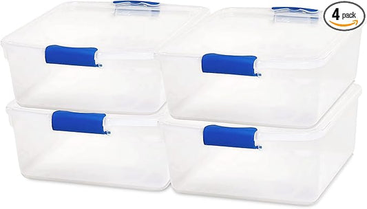 HOMZ 4-Pack 15.5 Quart Latching Lid, and Bathroom Organization by Homz