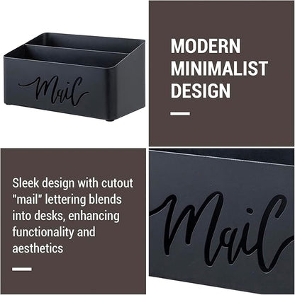 MyGift 2 Slot Modern Matte Black Metal Desktop Mail Sorter - Image 2