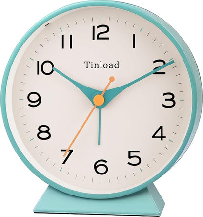 Tinload 4.5" Battery Operated Retro Analog Alarm Clock, Small Silent Bedside by Tinload