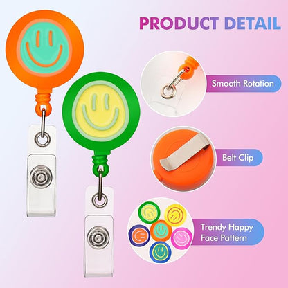 6Pcs Cute Badge Reel Set – Happy Face Retractable Badge Holder - Image 2