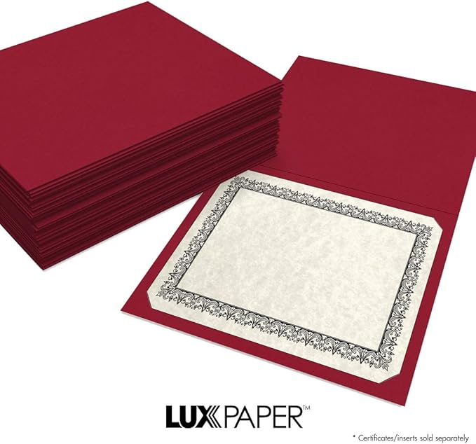 LUXPaper 9.5" x 12" Certificate Holders | Burgundy Linen | 100lb. Cover | 50 Qty - Image 8