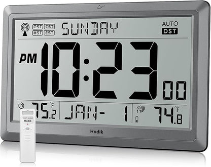 Wall Clock Atomic with Indoor Outdoor Temperature Battery Powered, Easy Reading by Hodik