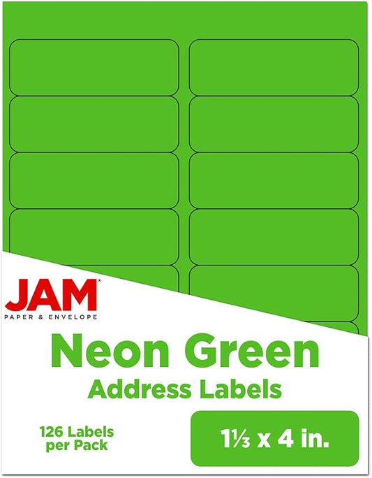 JAM Paper Shipping Address Labels, Rectangular, 1 1/3 x 4, Neon Green by JAMPaper
