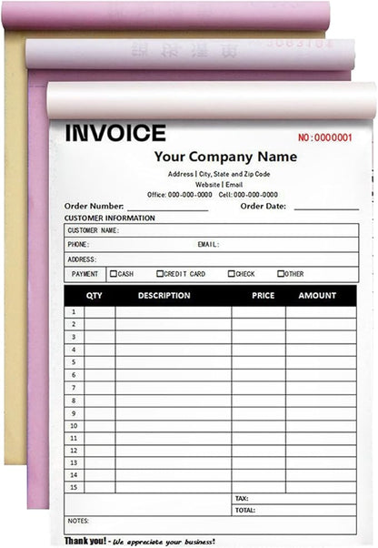 Custom Invoice Book in 3-Part /2-Part Receipt Book by Wasetell