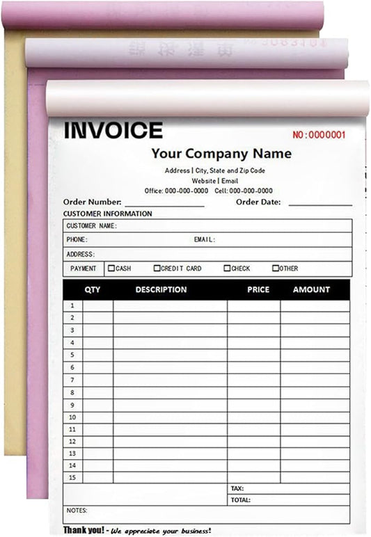 Custom Invoice Book in 3-Part /2-Part Receipt Book by Wasetell