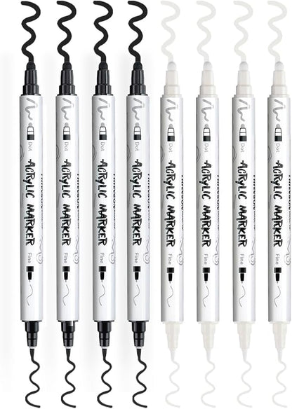 TRANSON 4 Black and 4 White Paint Markers Bold and Fine Dual-tip Acrylic Paint - Image 7