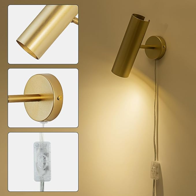 Ahaloye Gold Plug in Wall Sconce, Modern Swing Arms Wall Lamp - Image 2