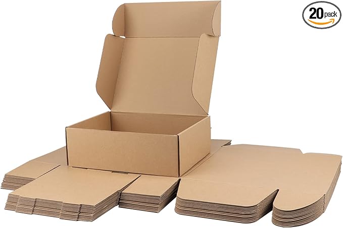 PHAREGE 12x9x4 inch Shipping Boxes Bulk 20 Pack Brown, Tab Lock Tuck Top Mailer by PHAREGE