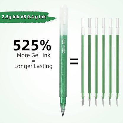 CAISEXILE 12 Green Glitter Gel Pens Set, 1.0 mm Fine Point - Image 2