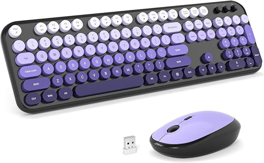MOFII Wireless Keyboard and Mouse Combo, Full Size 2.4G Retro Round Computer by MOFII