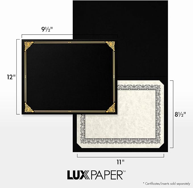LUXPaper 9.5" x 12" Certificate Holders | Black Linen | Embossed Gold Foil - Image 4