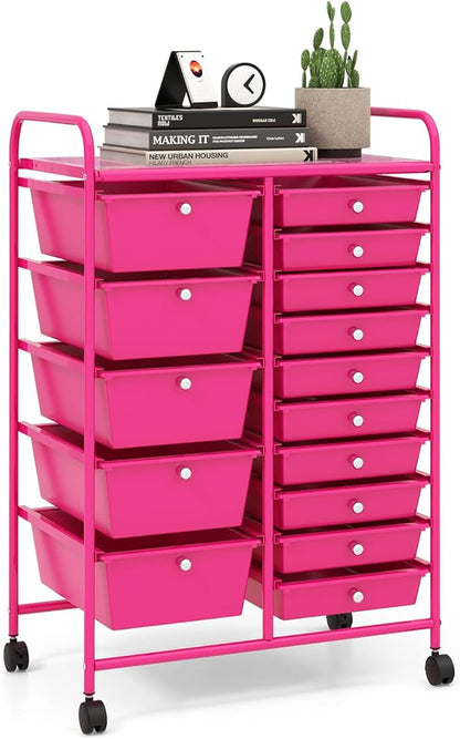 LDAILY 15 Drawer Rolling Storage Cart, Rolling Cart by LDAILY