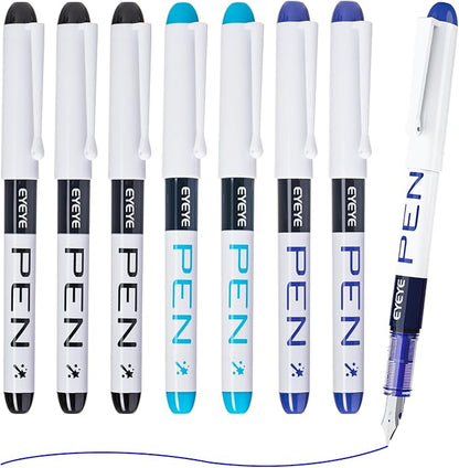 EYEYE Disposable Fountain Pens, 8 Pack 3 Colors Fine Point Pens Stainless Steel by eyeye