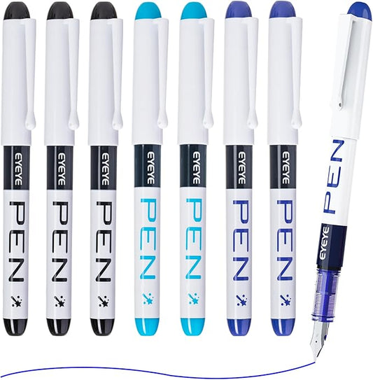EYEYE Disposable Fountain Pens, 8 Pack 3 Colors Fine Point Pens Stainless Steel by eyeye