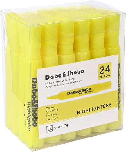 Dabo&Shobo Yellow highlighter, 24 Pack -bright color, chisel tip, by DaboShobo
