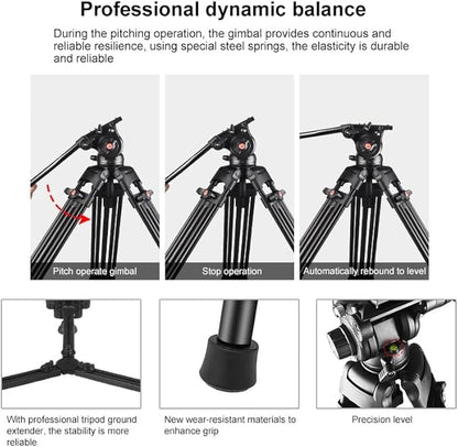 PULUZ 67"/170cm Video Tripod, Heavy Duty Aluminum Alloy Camera Tripod Stand - Image 6