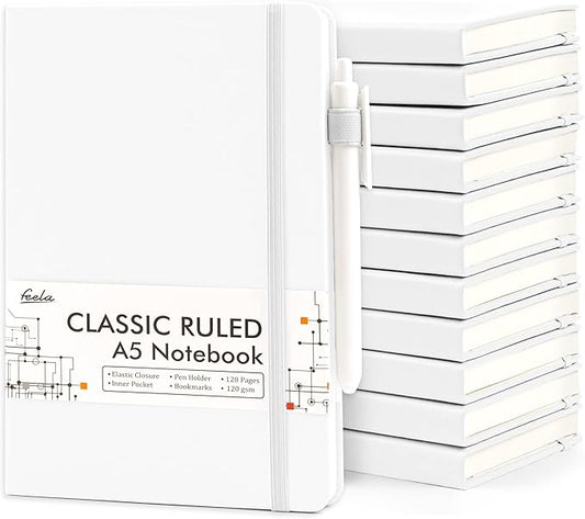 feela 12 Pack Notebooks Journals Bulk, Hardcover Notebook Classic Ruled Lined by feela