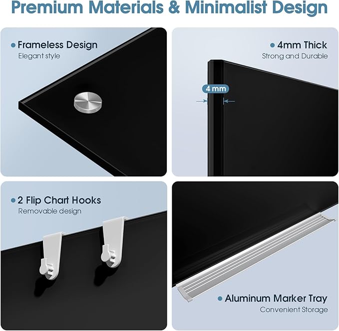 MaxGear Glass Whiteboard, Tempered Magnetic Dry Erase Board 72 x 48 Inch Black - Image 4