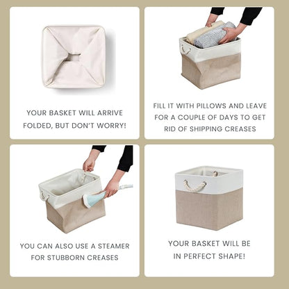 Mangata Canvas Storage Boxes, 13 Inch Cube Storage Bins Set of 6, Fabric Baskets - Image 6