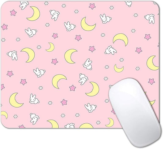 IMAYONDIA Pink Kawaii Mouse Pad, Cute Moon Bunny Small Mouse Mat，Aesthetic by IMAYONDIA