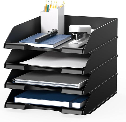 4 Pack Stackable Paper Trays for Letter Documents, Desktop File Organizers for by Delifox
