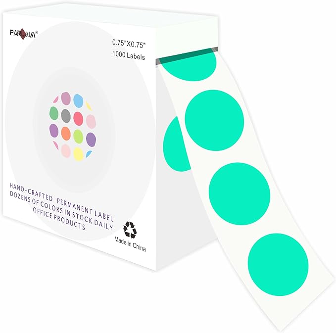 PARLAIM 3/4 Inch Roll Color Coding Labels, 1000 per Roll Round Permanent by PARLAIM