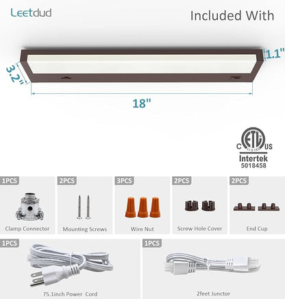 Leetdud LED Under Cabinet Lighting Hardwired or Plug in, 18 Inch 9W, Dimmable 5 - Image 9
