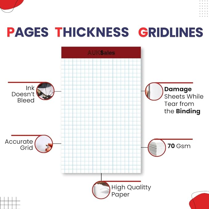 Grid Paper Pad 5x8 Inches, Graph Paper Pad 4x4, Grid Notepad, 24 Pack, 5x8 - Image 4