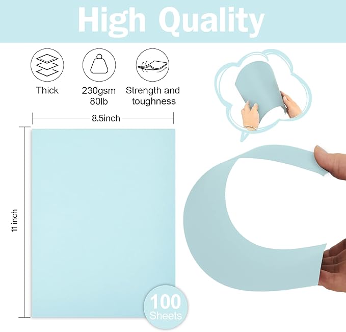 100 Sheets Light Blue Cardstock 8.5 x 11 Pastel Paper, Goefun Blue Card Stock - Image 2