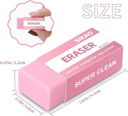 SIKAO Pink Erasers, 6 Pack Block Pencil Erasers – Smudge-Free Latex-Free Cute - Image 2