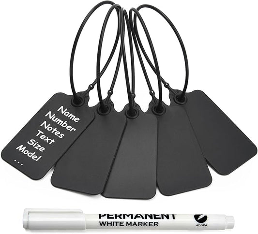 50 Black Blank Plastic Tags for Labeling Waterproof Hanging Labels Writable by LeadSeals