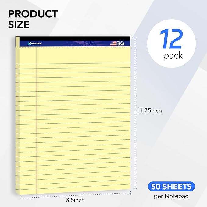 WritePads Legal note pads 8.5"x11" Legal Pads, Wide Ruled, Canary Paper - Image 2