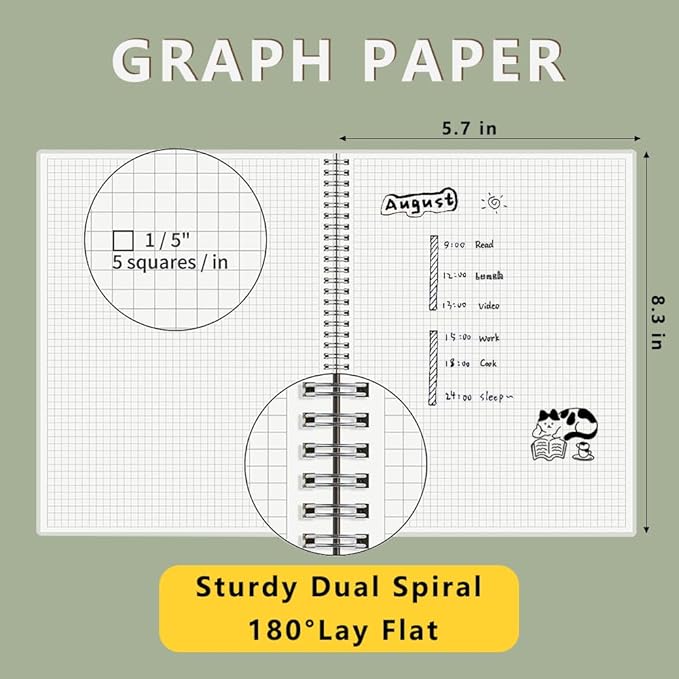 WRENBEN 3PCS Graph Grid 120GSM Thick Paper Spiral Notebooks - Image 6