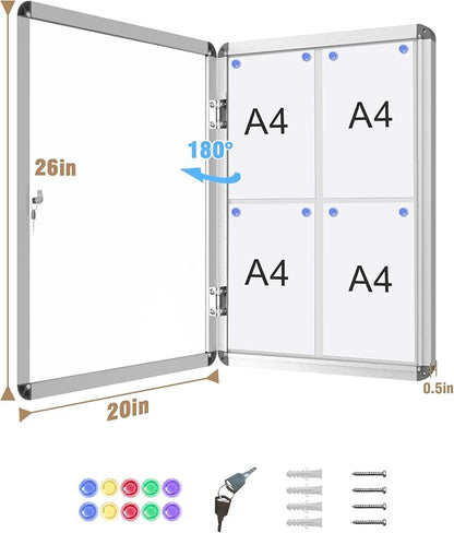 Mifuro 26"x20" Enclosed Bulletin Board, Lockable Weather-Resistant Aluminum - Image 5